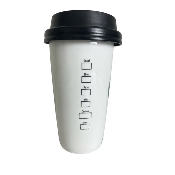 Starbucks Ceramic Siren Logo Travel Mug Cup Locking Lid White Green 12oz 2009 - Picture 2 of 11